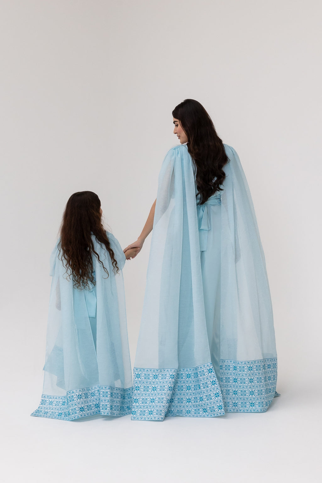 Kids Blue Embroidered Cape Kaftan