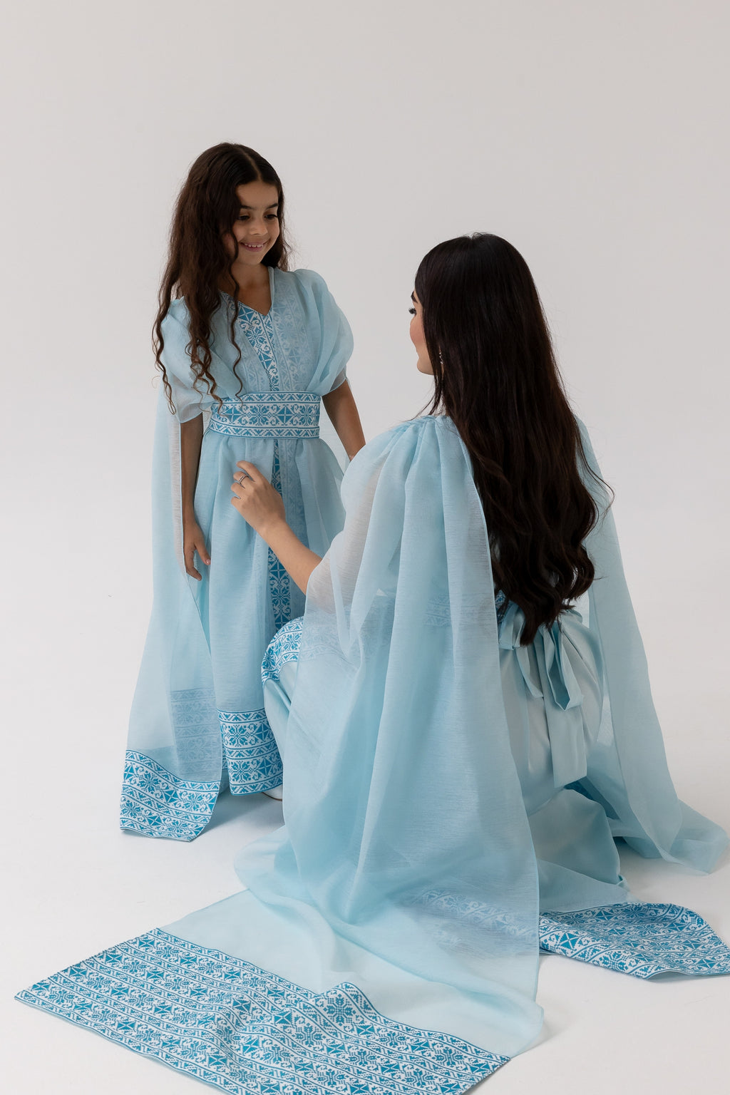 Kids Blue Embroidered Cape Kaftan