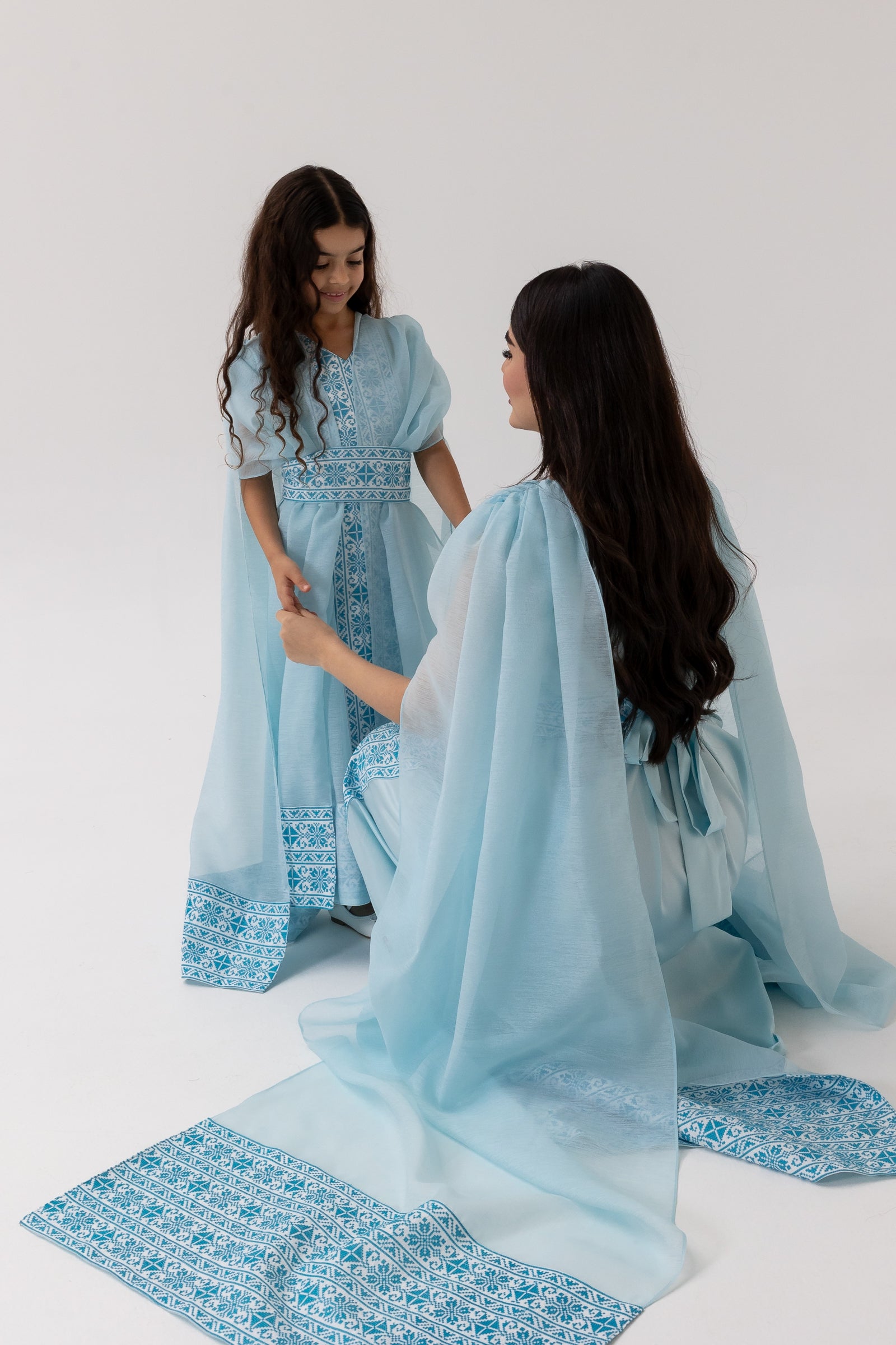 Kids Blue Embroidered Cape Kaftan