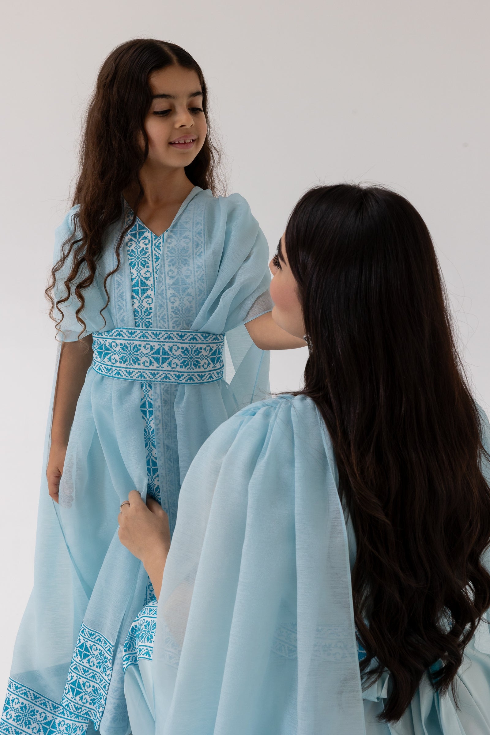 Kids Blue Embroidered Cape Kaftan