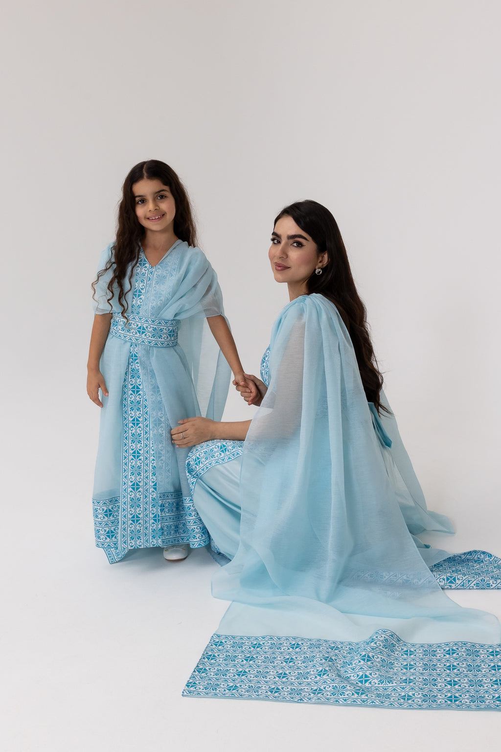 Kids Blue Embroidered Cape Kaftan