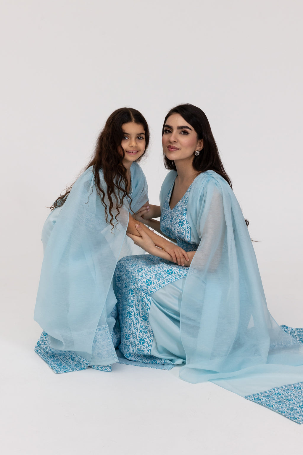 Kids Blue Embroidered Cape Kaftan
