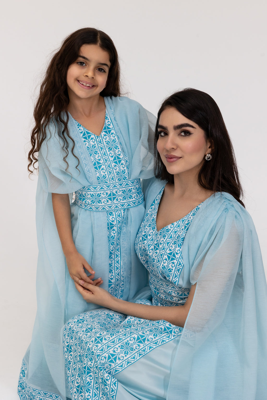 Kids Blue Embroidered Cape Kaftan
