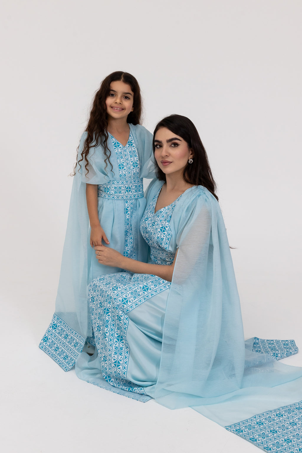 Kids Blue Embroidered Cape Kaftan