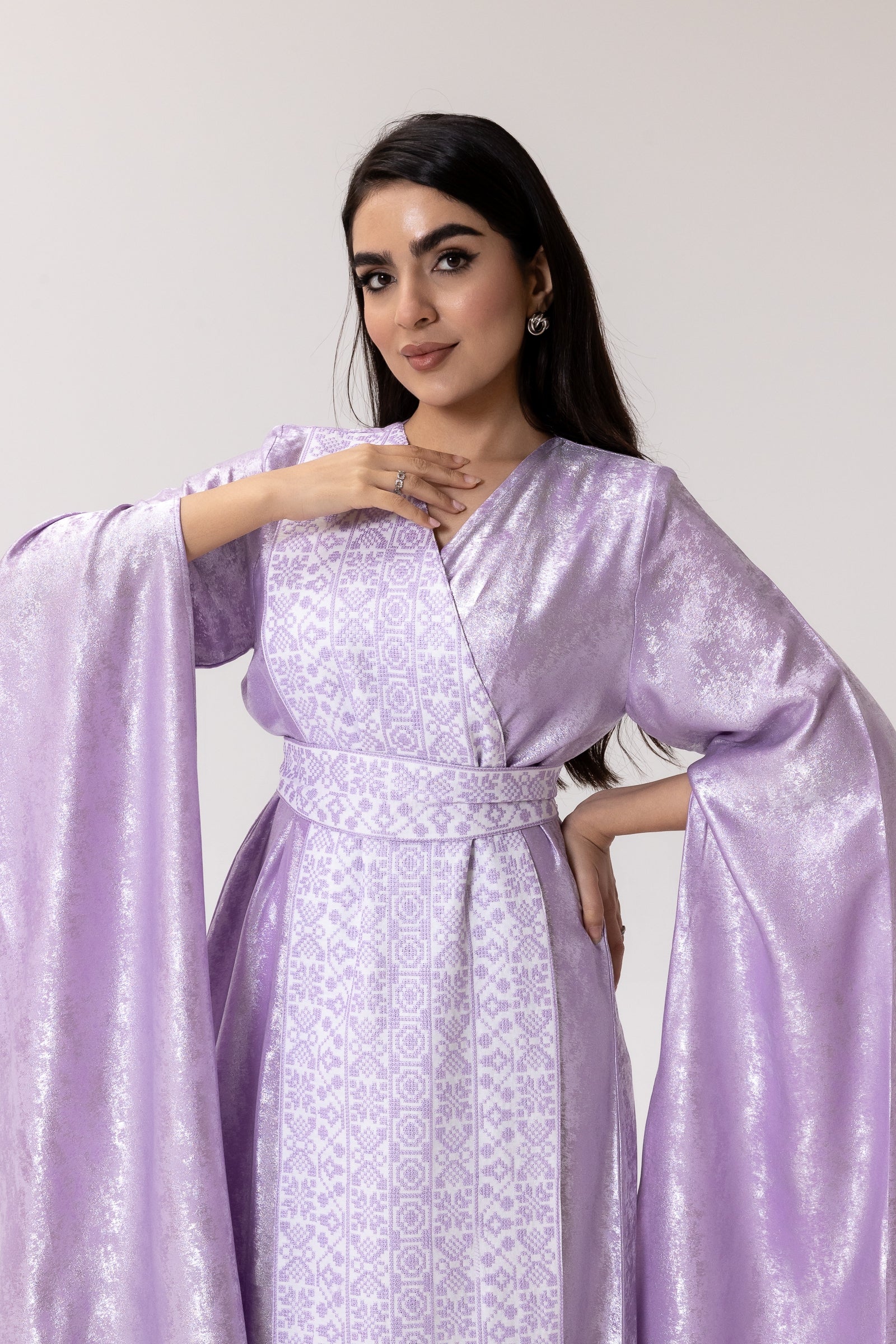 Lilac Embroidered Wrap Abaya