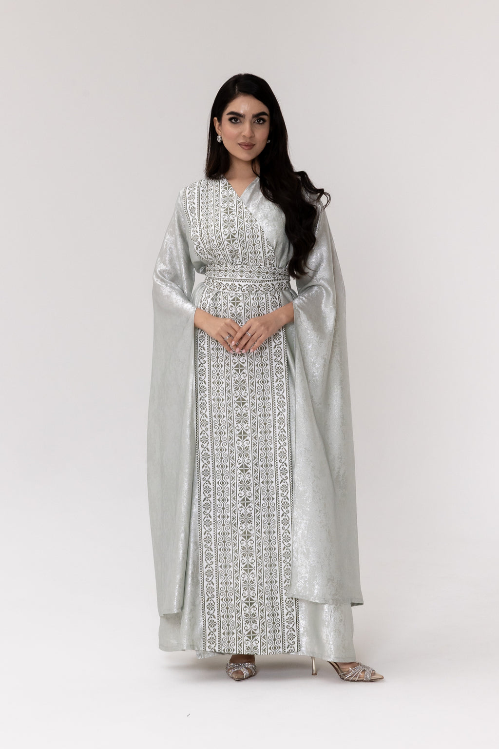 Silver Embroidered Wrap Abaya