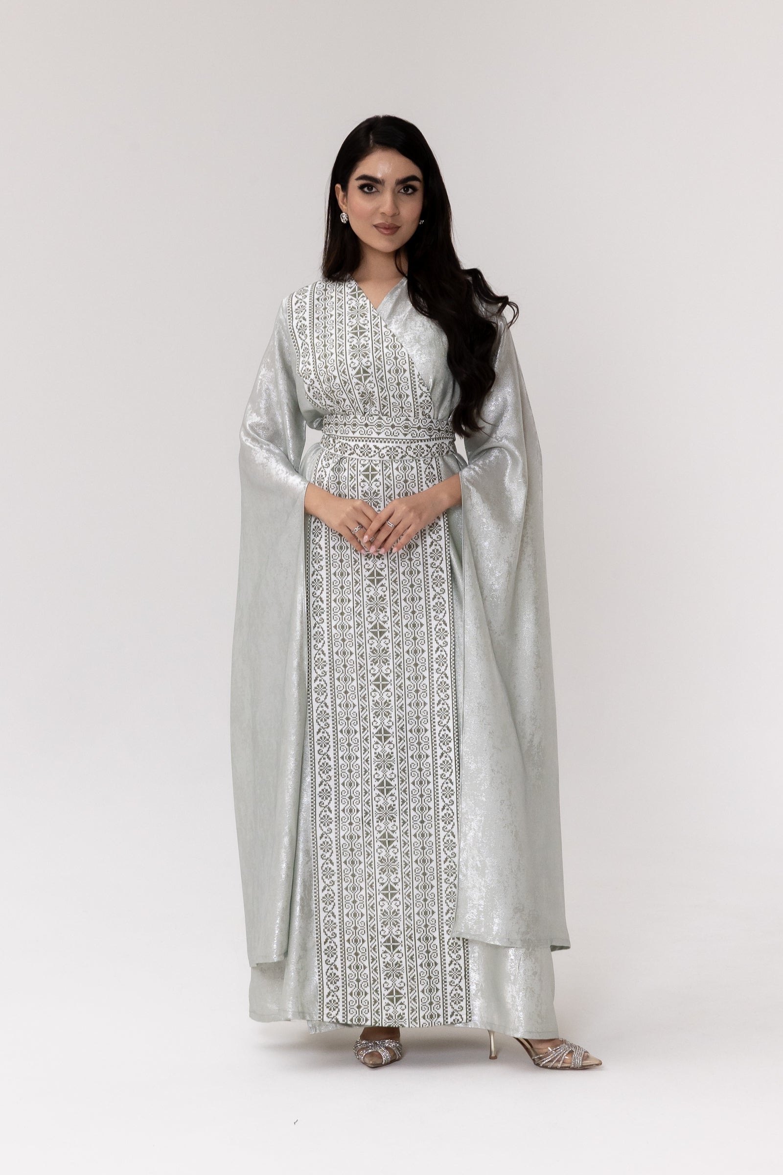 Silver Embroidered Wrap Abaya