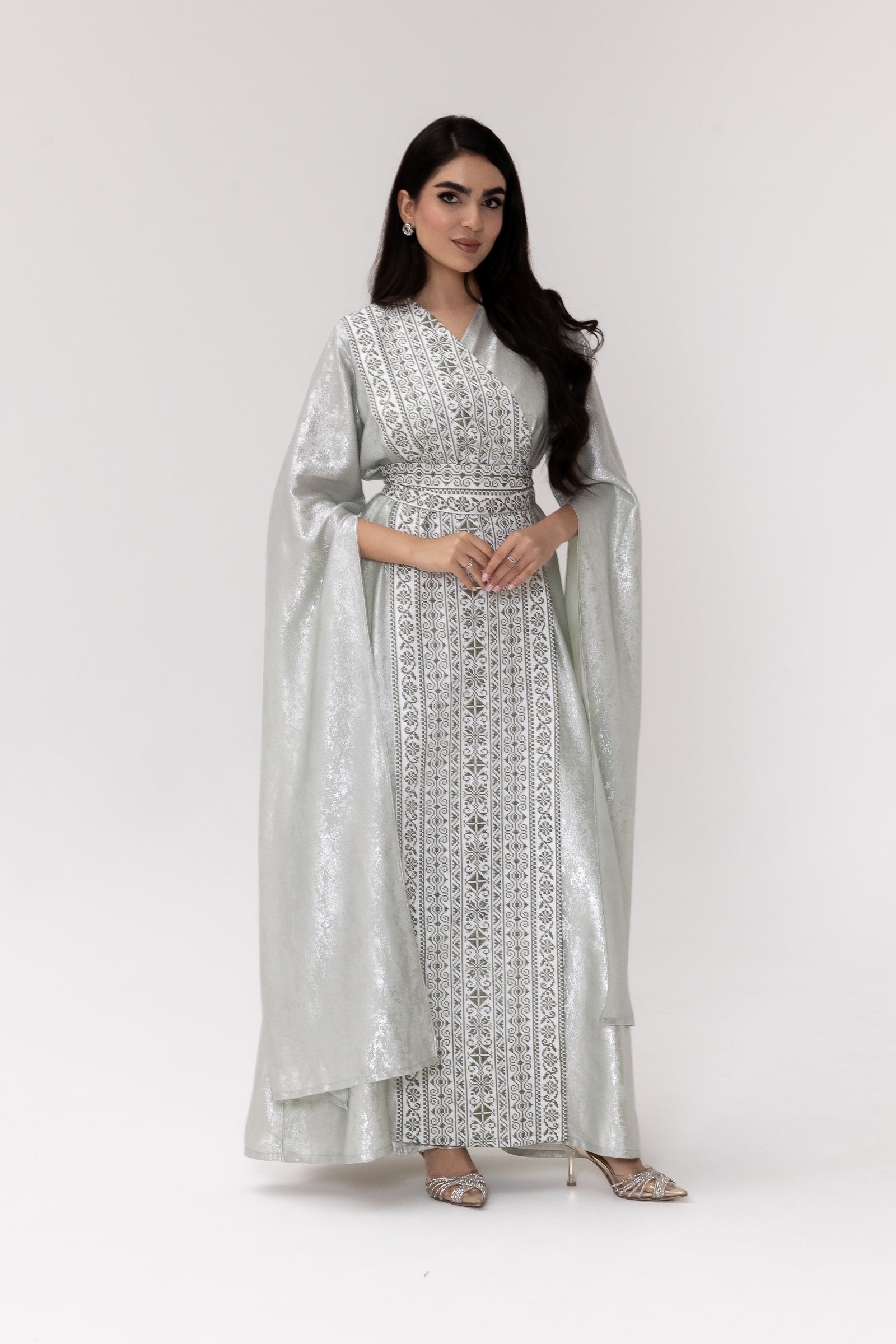 Silver Embroidered Wrap Abaya