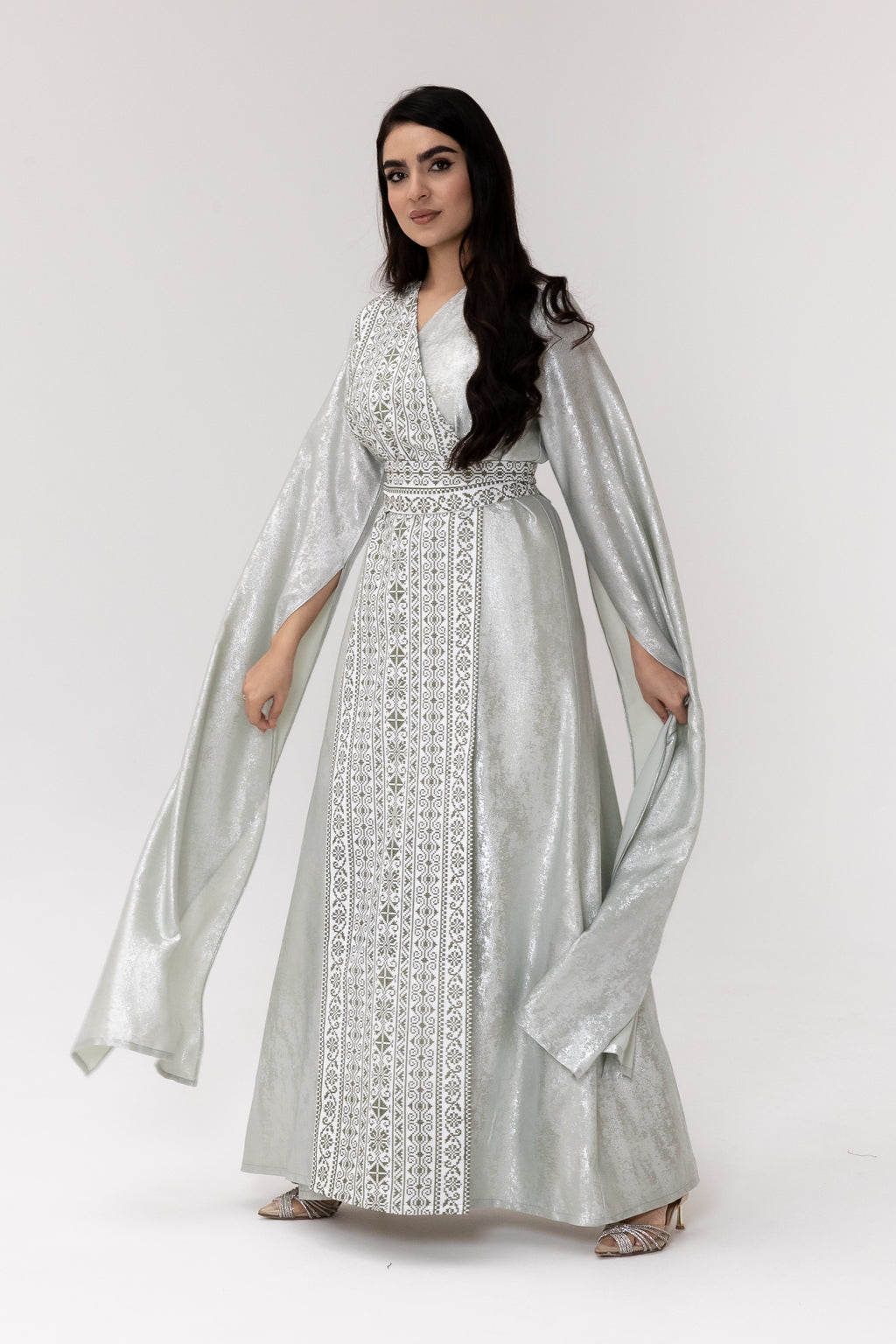 Silver Embroidered Wrap Abaya