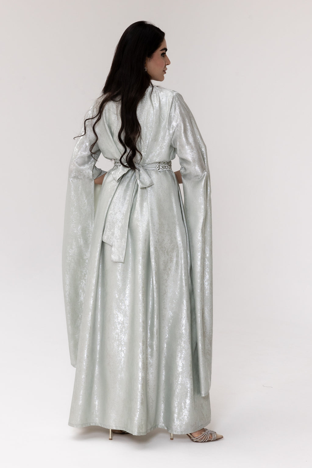Silver Embroidered Wrap Abaya