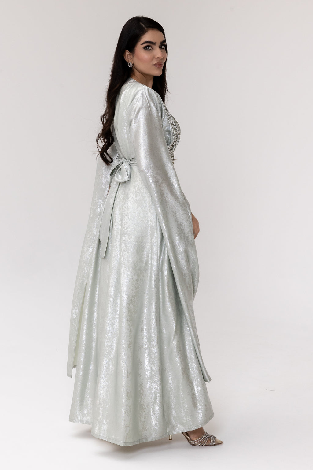 Silver Embroidered Wrap Abaya