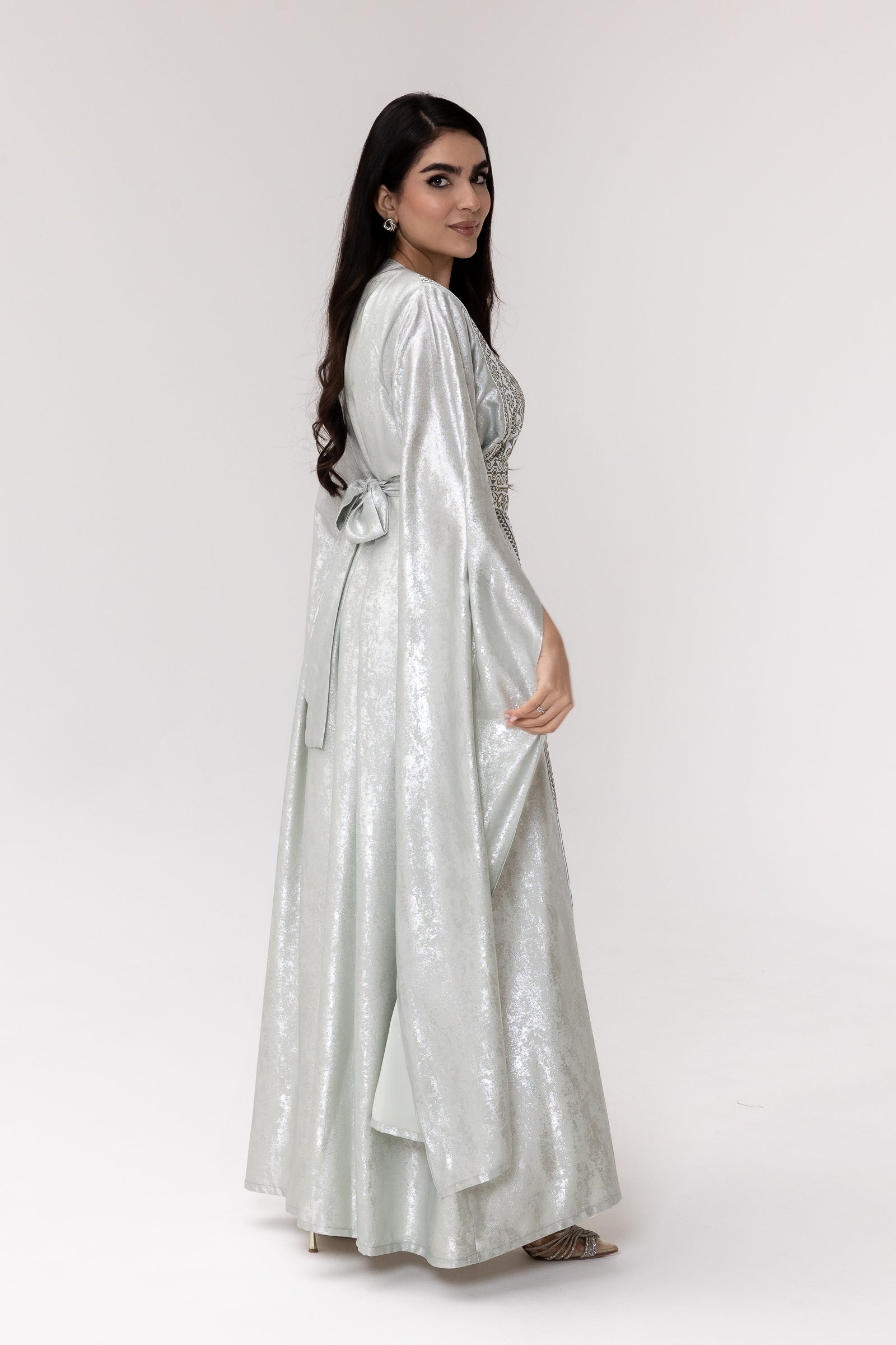 Silver Embroidered Wrap Abaya