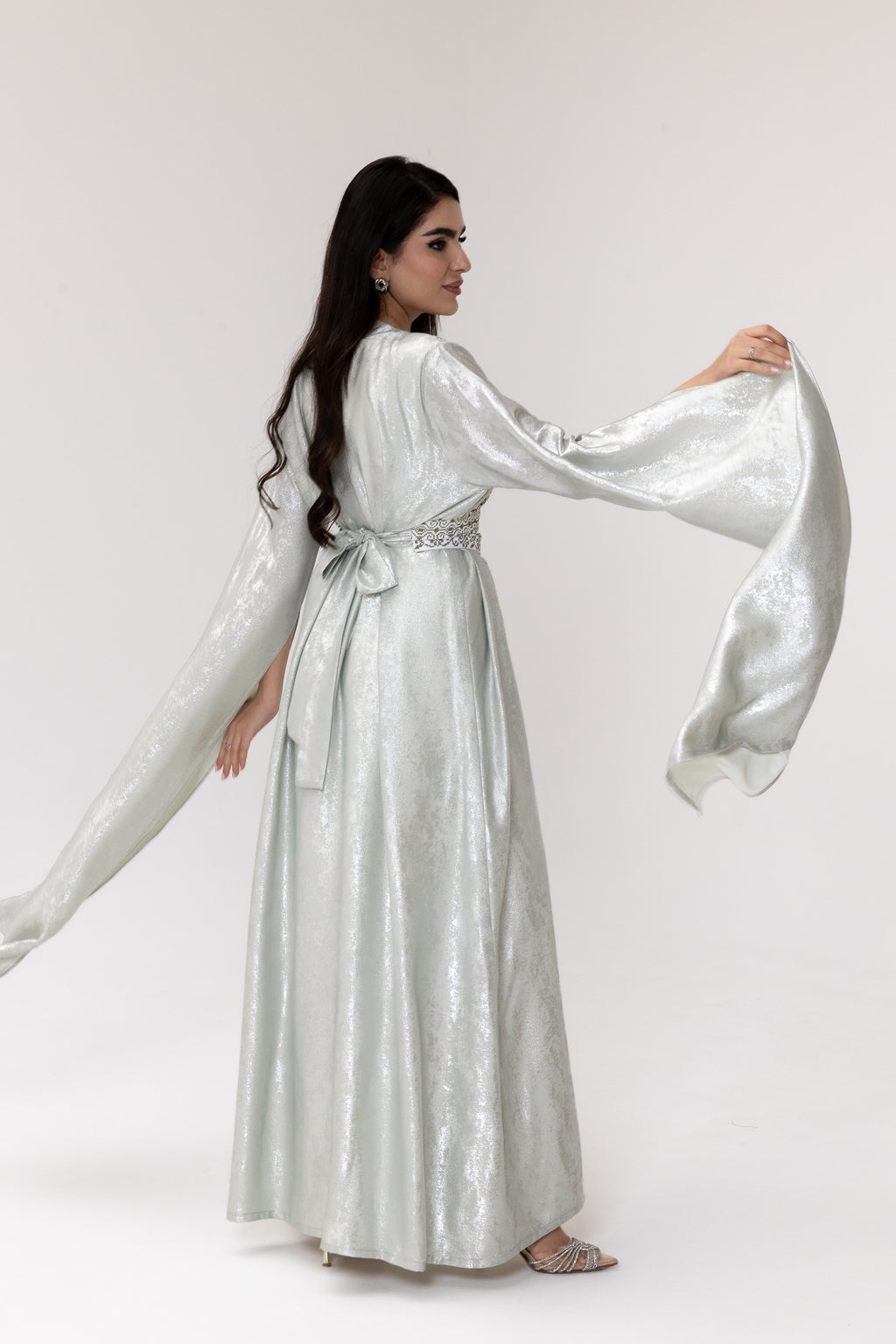 Silver Embroidered Wrap Abaya