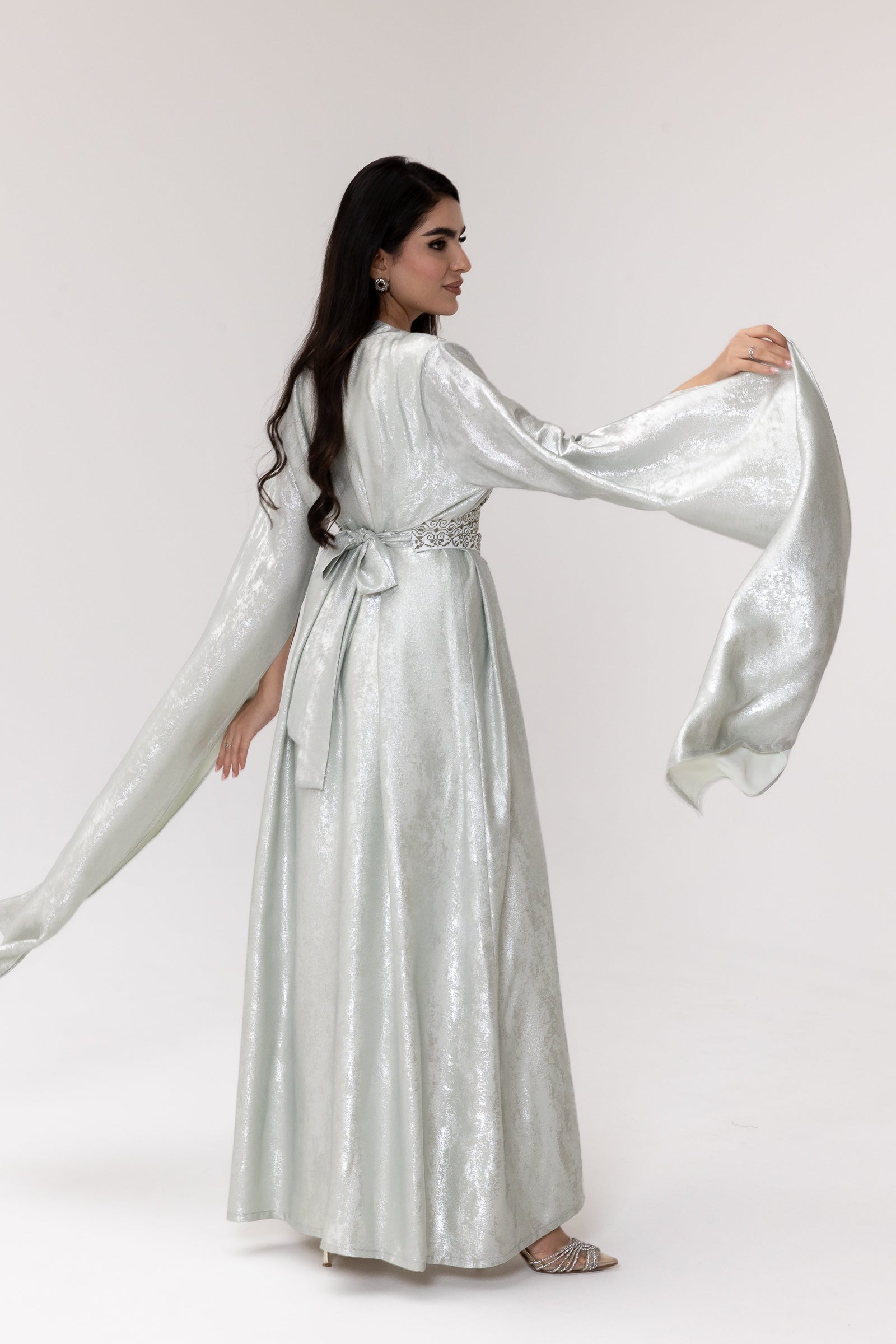 Silver Embroidered Wrap Abaya