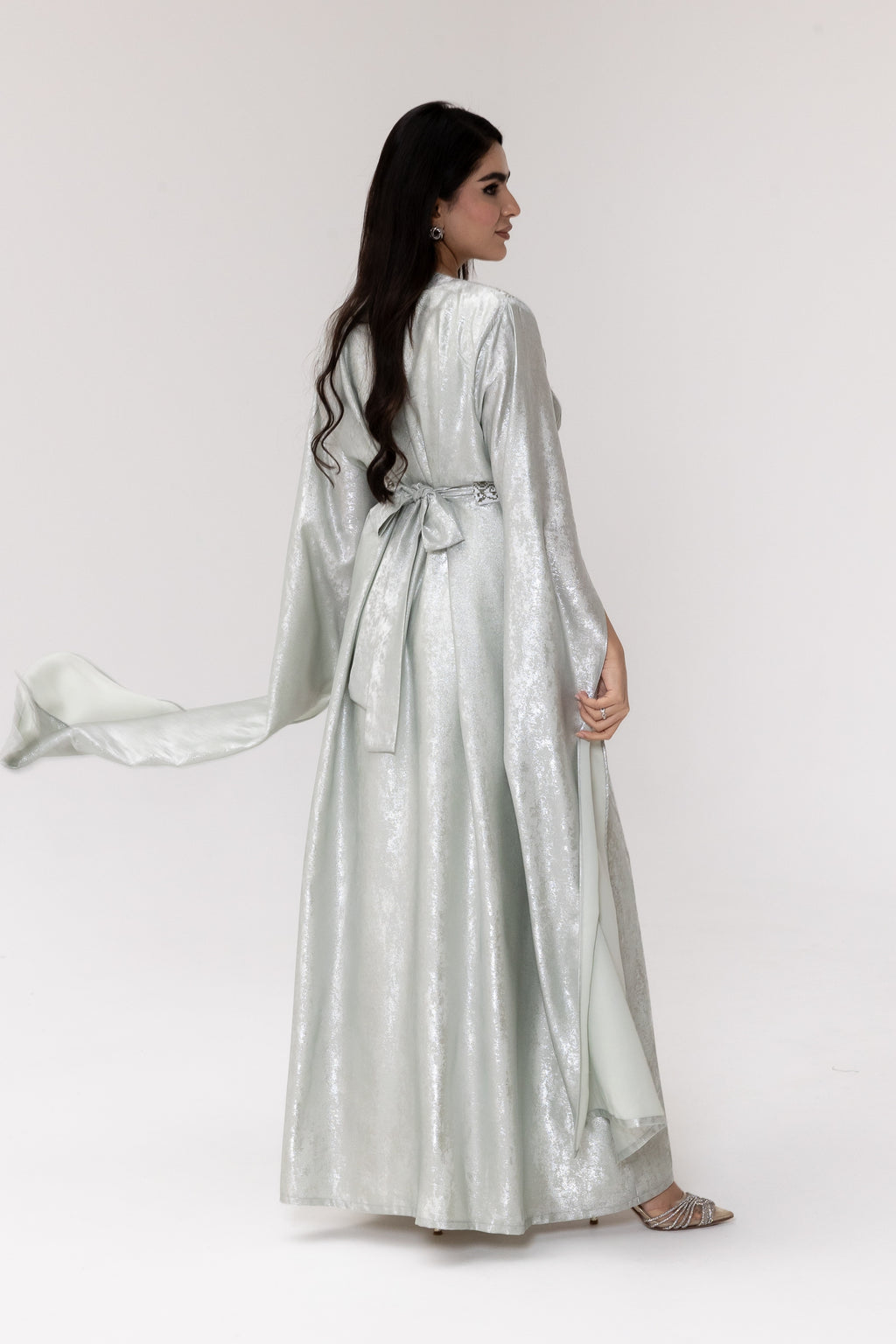 Silver Embroidered Wrap Abaya