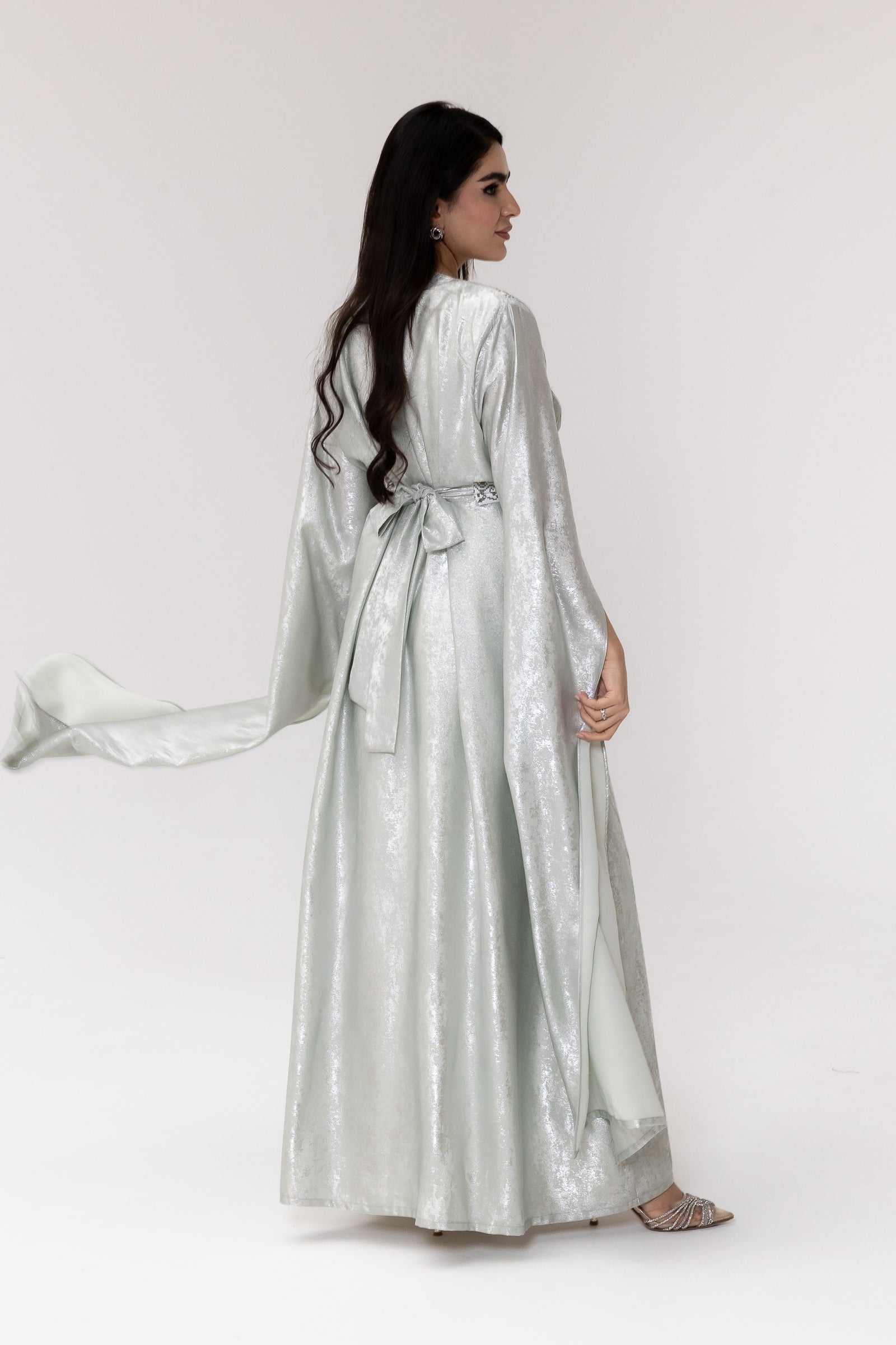 Silver Embroidered Wrap Abaya