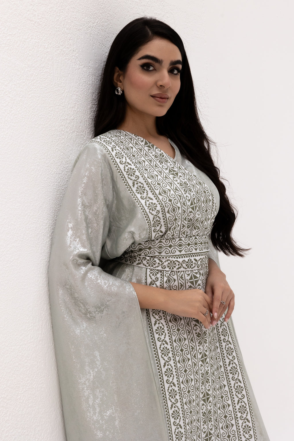 Silver Embroidered Wrap Abaya