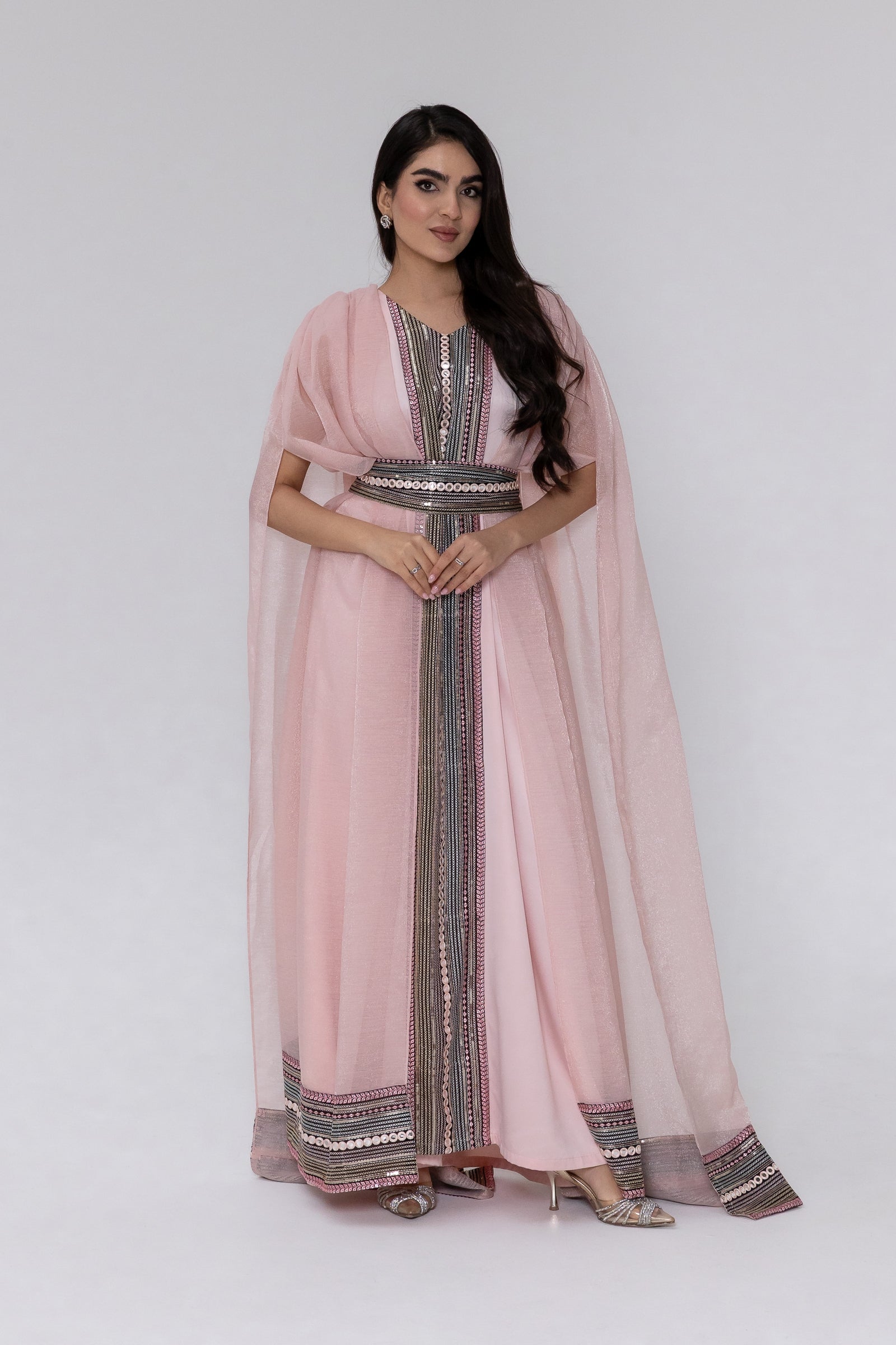 Blush Embroidered Cape Kaftan