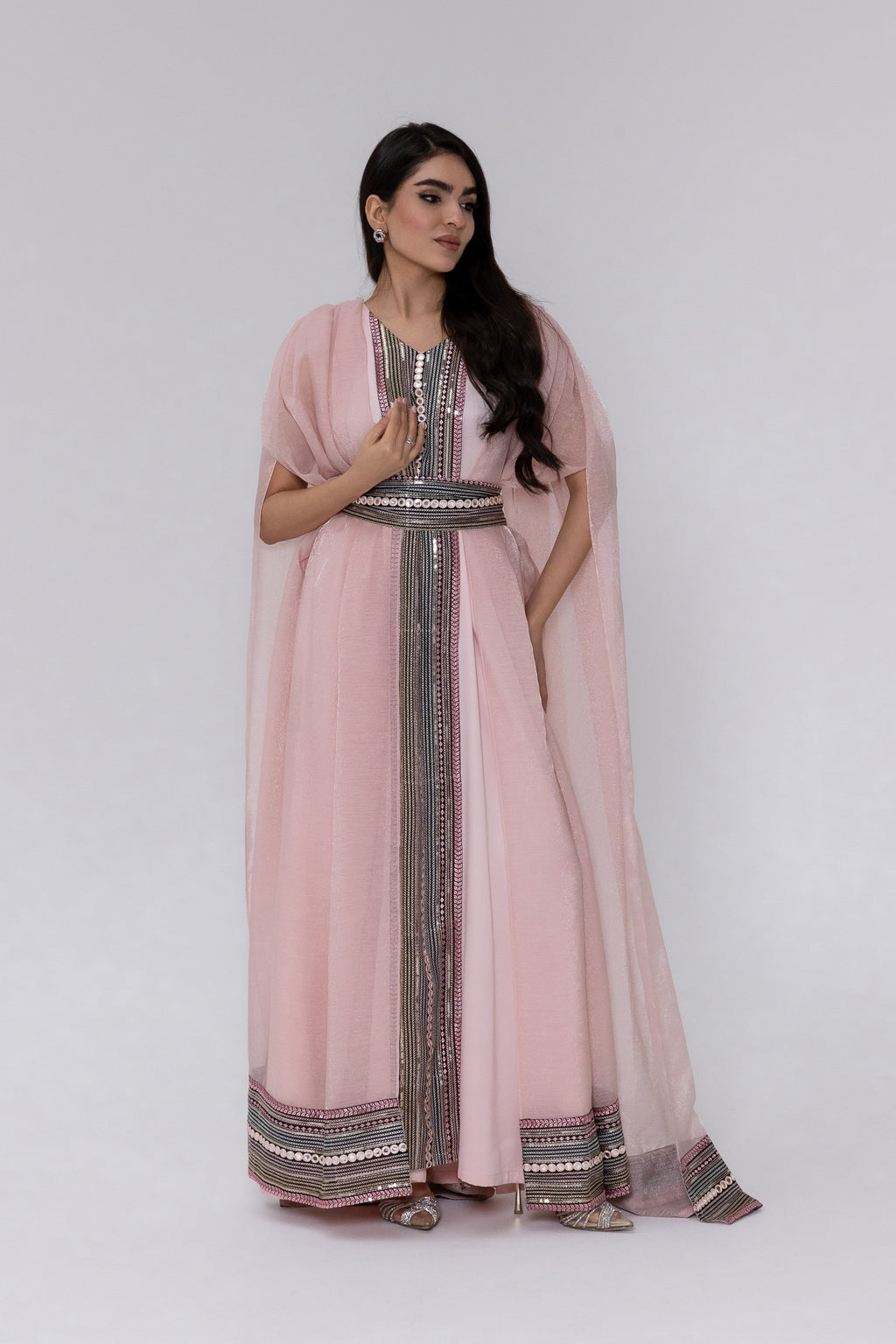 Blush Embroidered Cape Kaftan