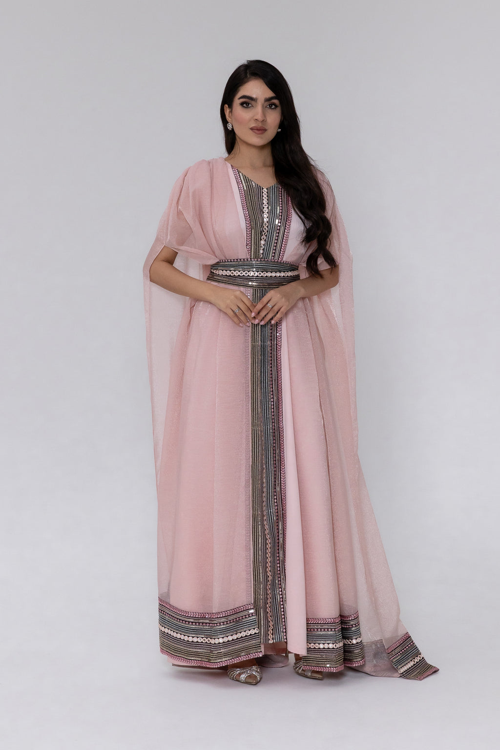 Blush Embroidered Cape Kaftan