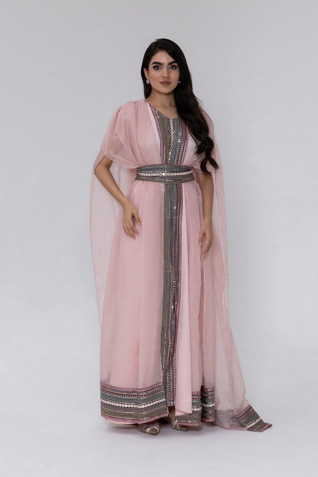Blush Embroidered Cape Kaftan