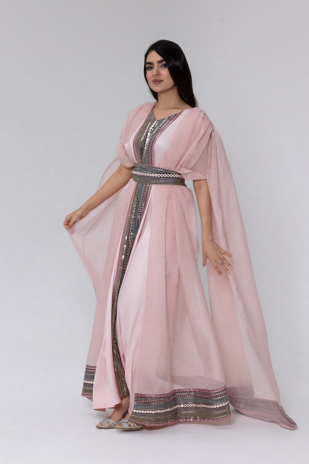 Blush Embroidered Cape Kaftan