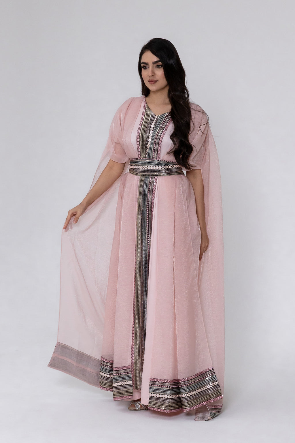 Blush Embroidered Cape Kaftan