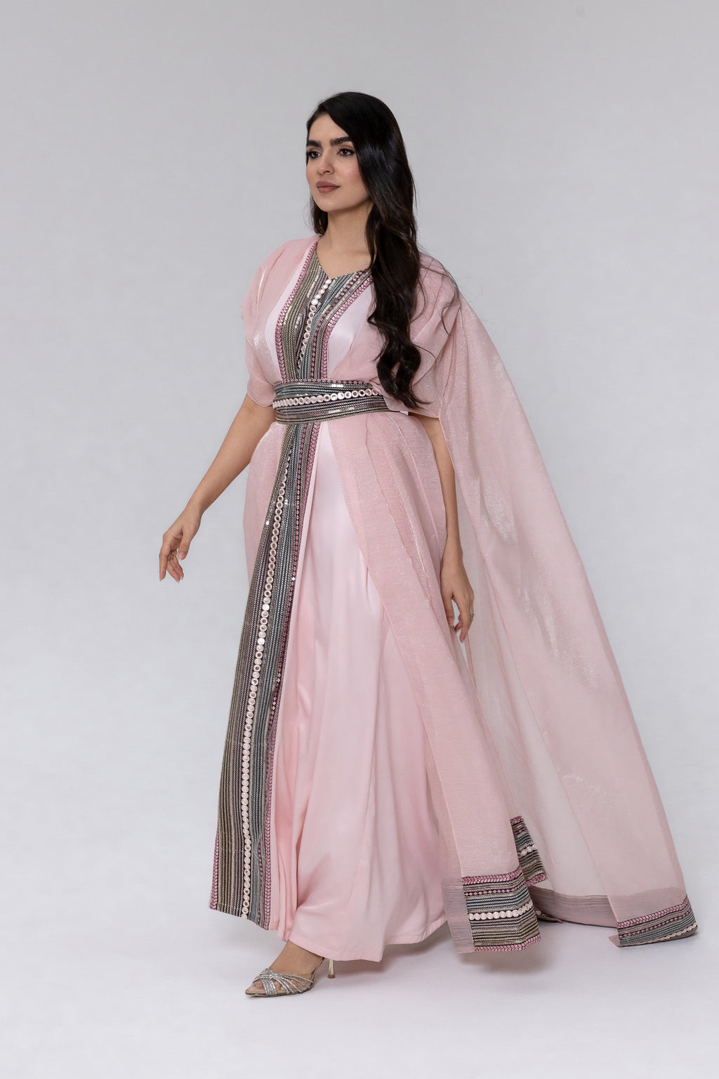 Blush Embroidered Cape Kaftan