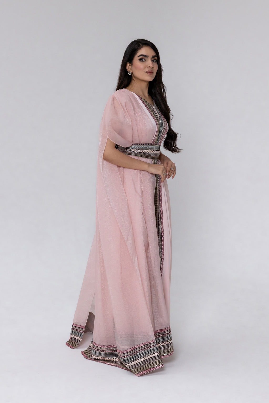 Blush Embroidered Cape Kaftan