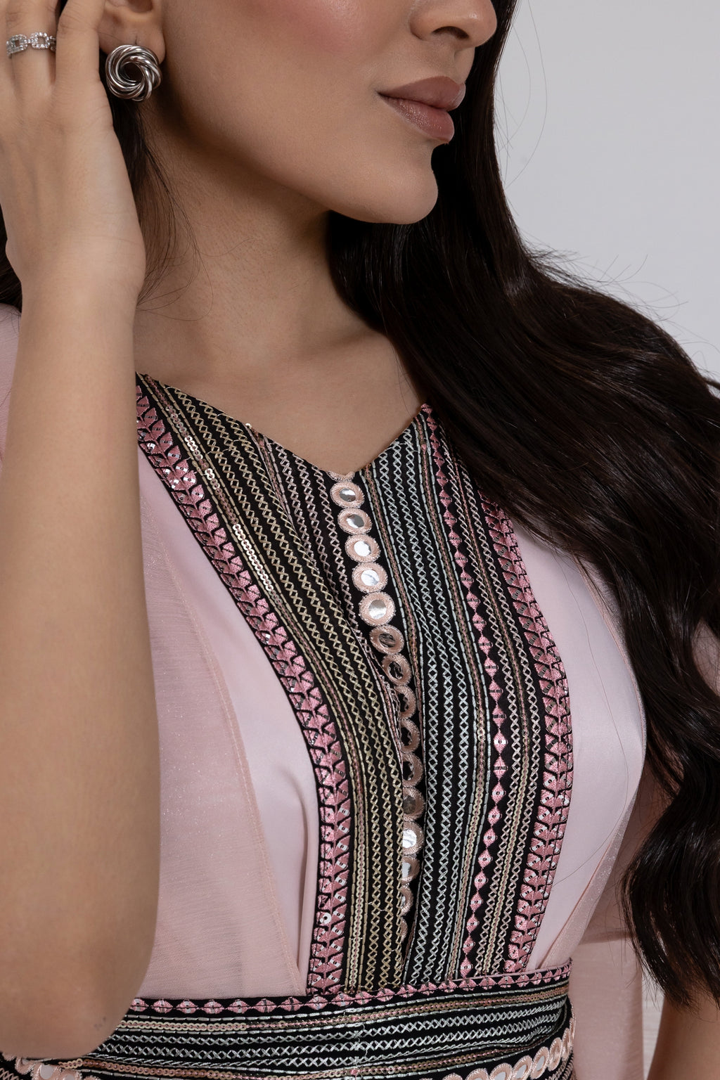 Blush Embroidered Cape Kaftan