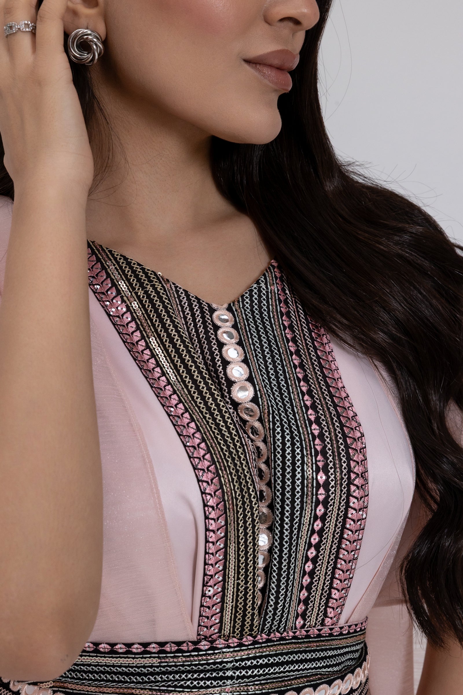 Blush Embroidered Cape Kaftan