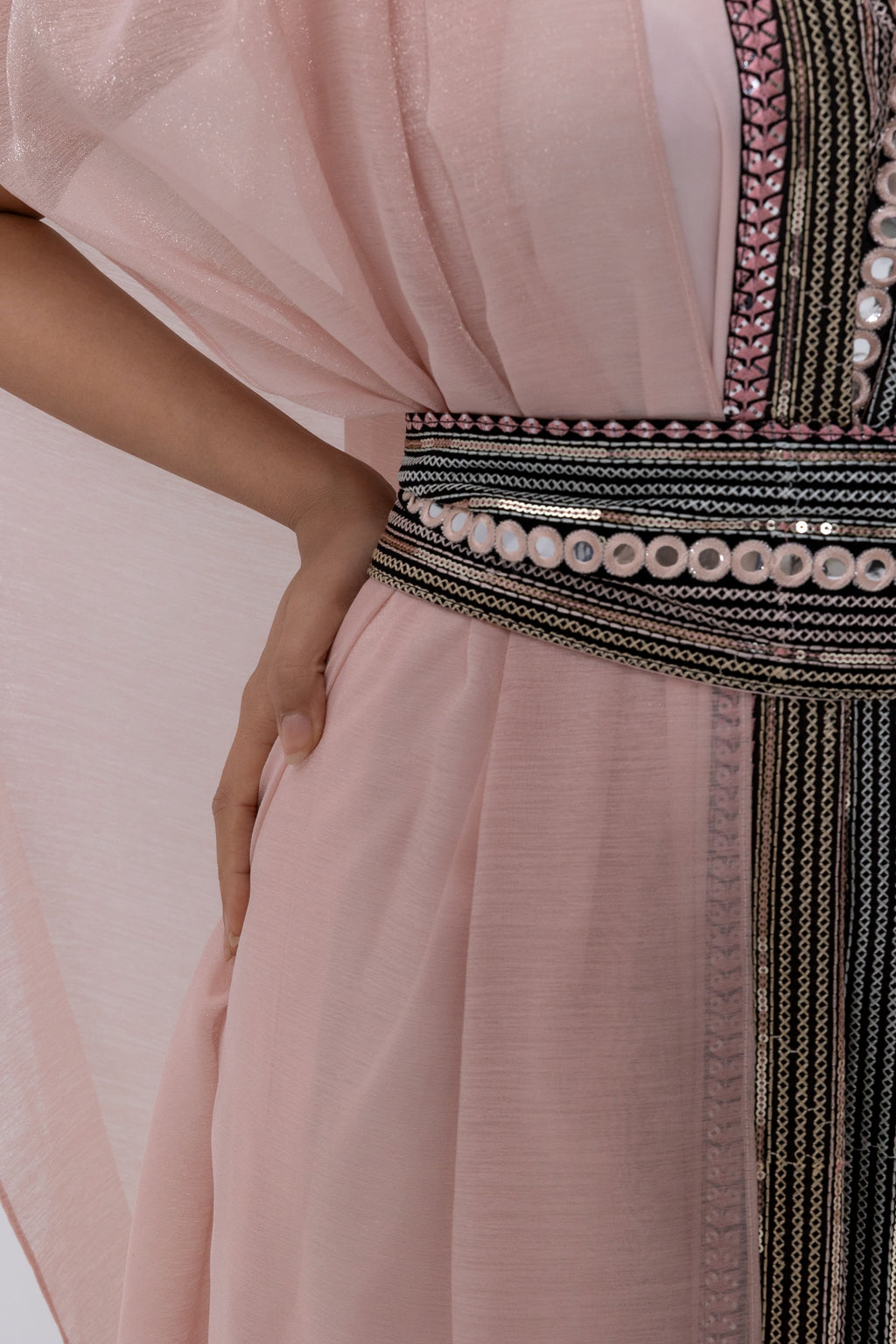 Blush Embroidered Cape Kaftan