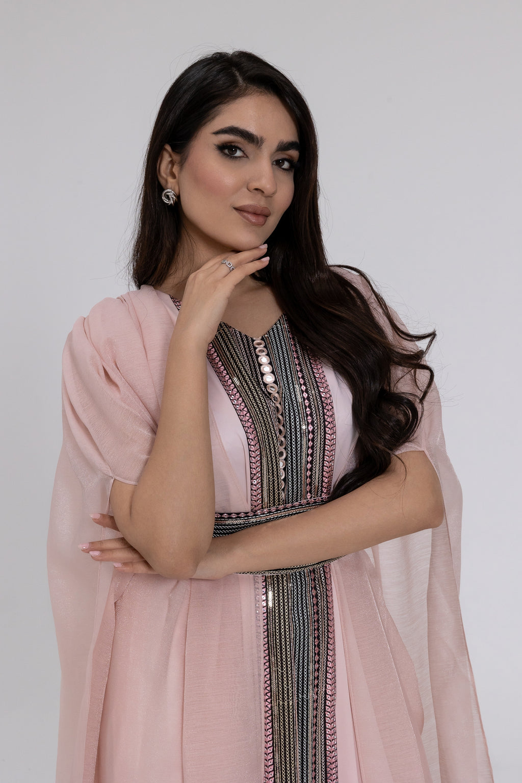 Blush Embroidered Cape Kaftan