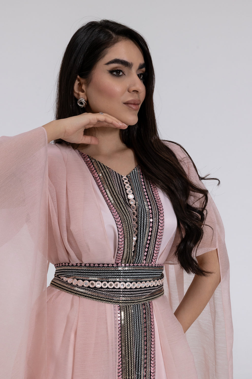 Blush Embroidered Cape Kaftan
