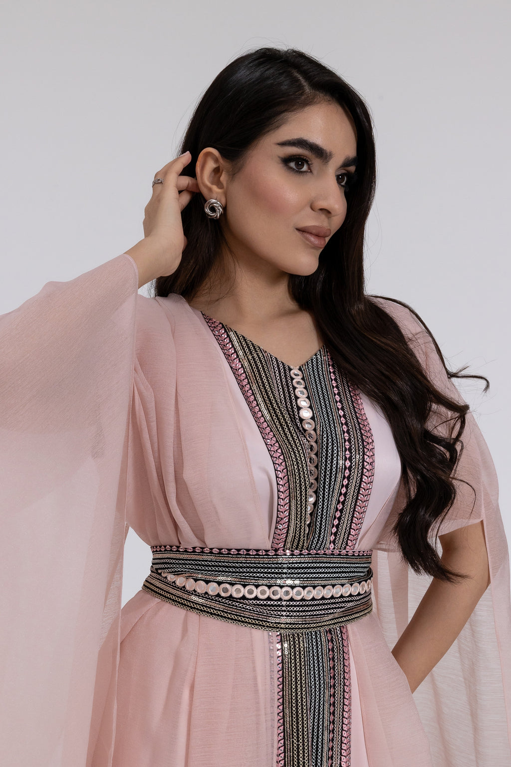 Blush Embroidered Cape Kaftan