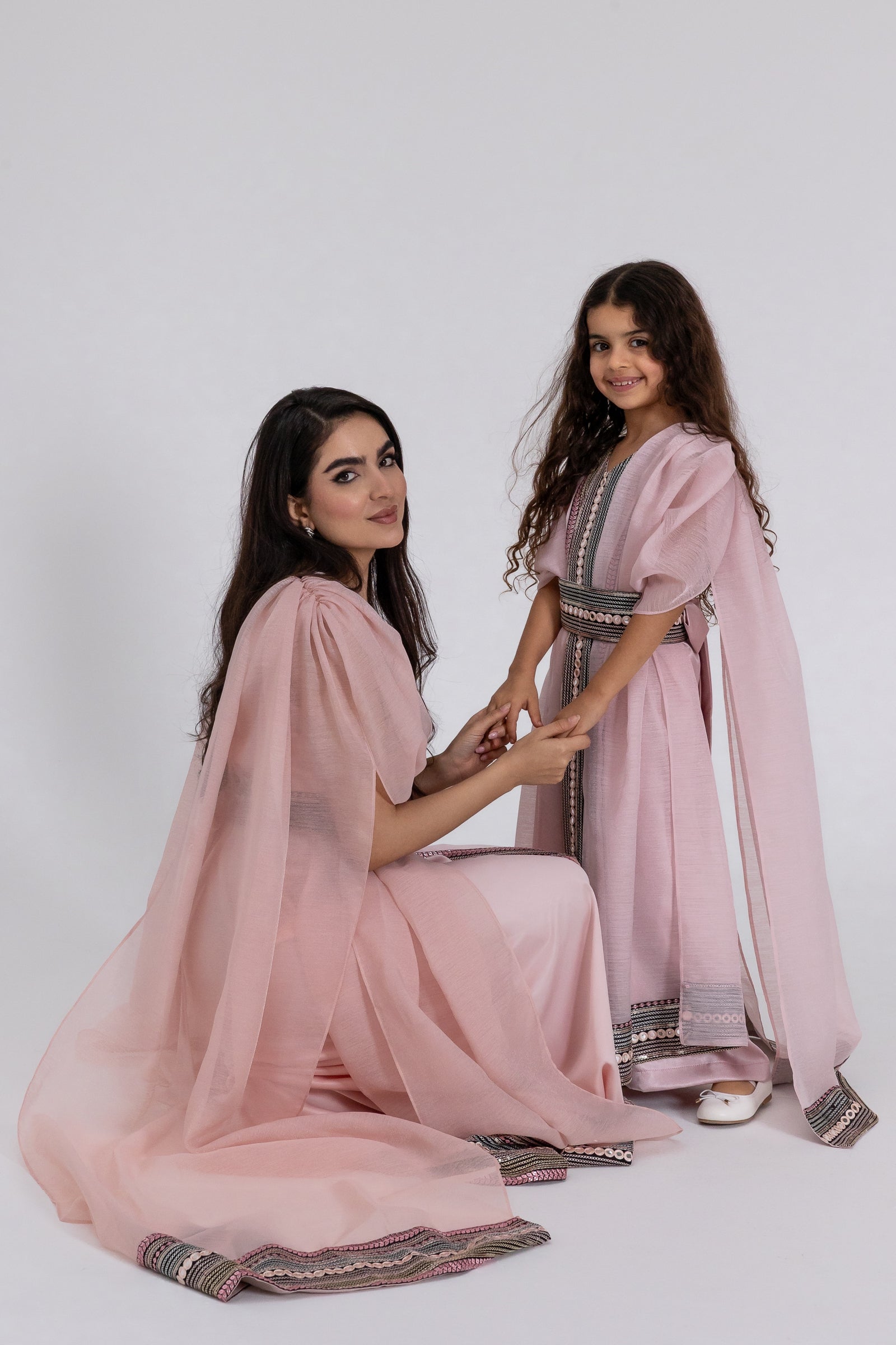 Kids Blush Embroidered Cape Kaftan