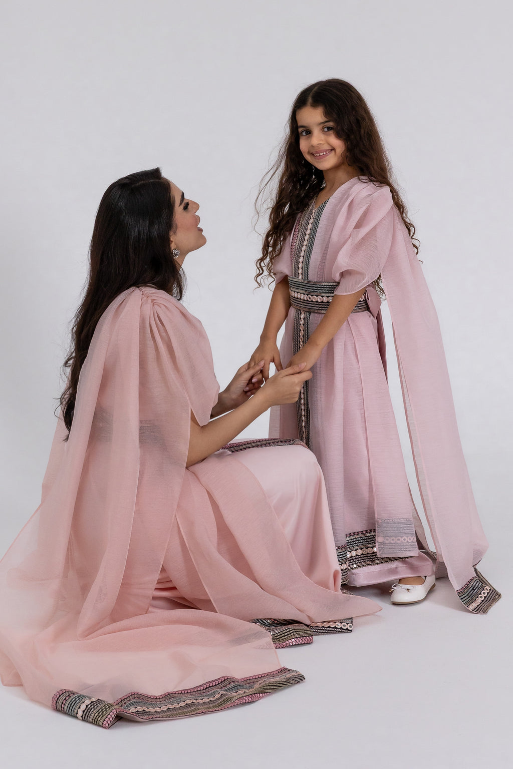 Kids Blush Embroidered Cape Kaftan