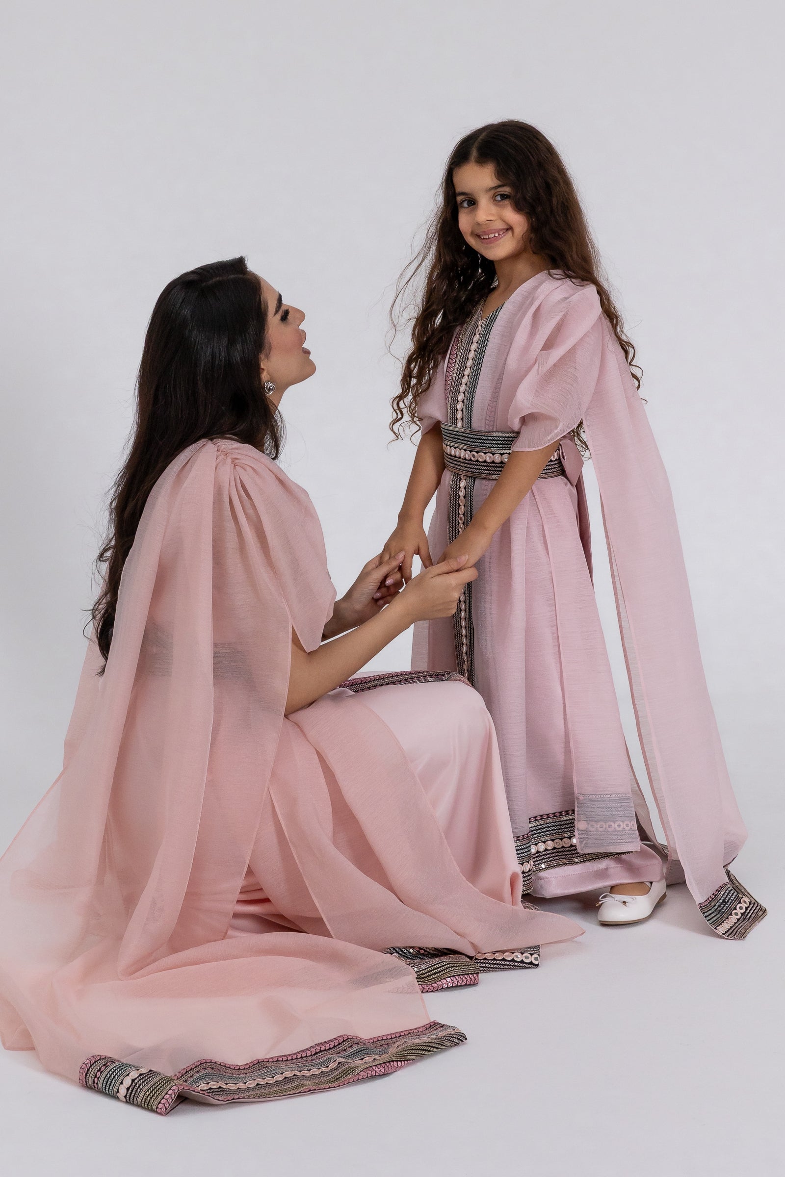 Kids Blush Embroidered Cape Kaftan
