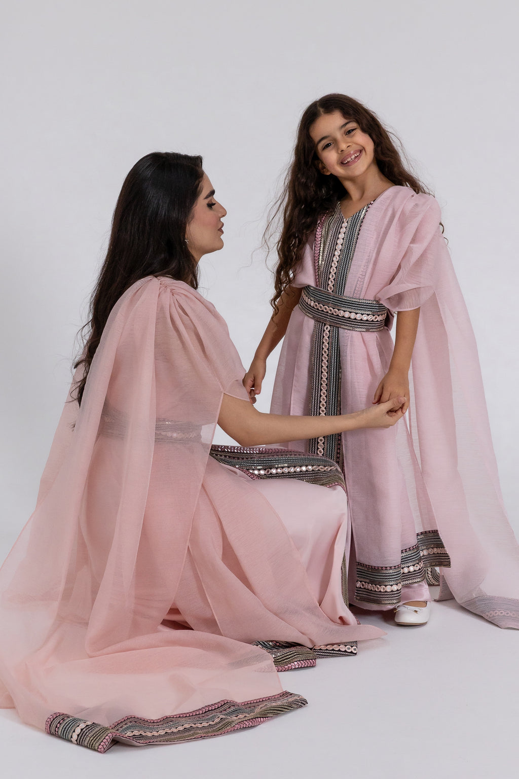 Kids Blush Embroidered Cape Kaftan