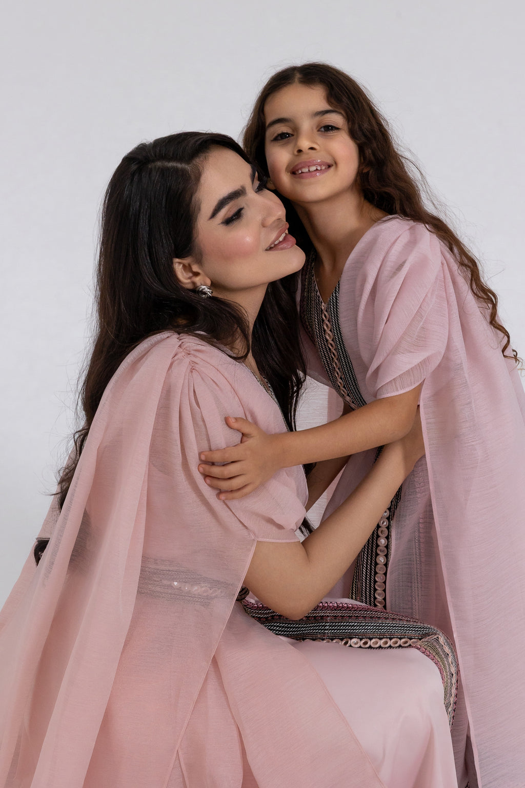 Kids Blush Embroidered Cape Kaftan