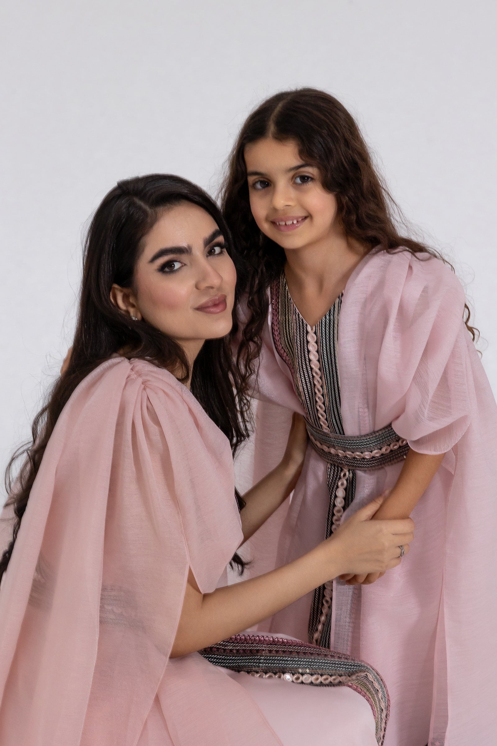 Kids Blush Embroidered Cape Kaftan