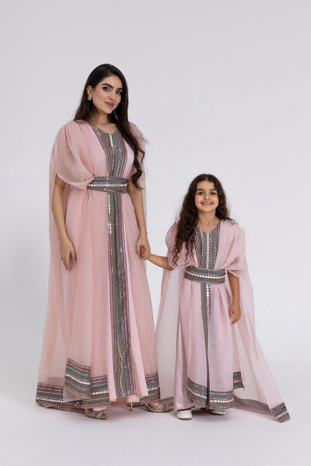 Kids Blush Embroidered Cape Kaftan