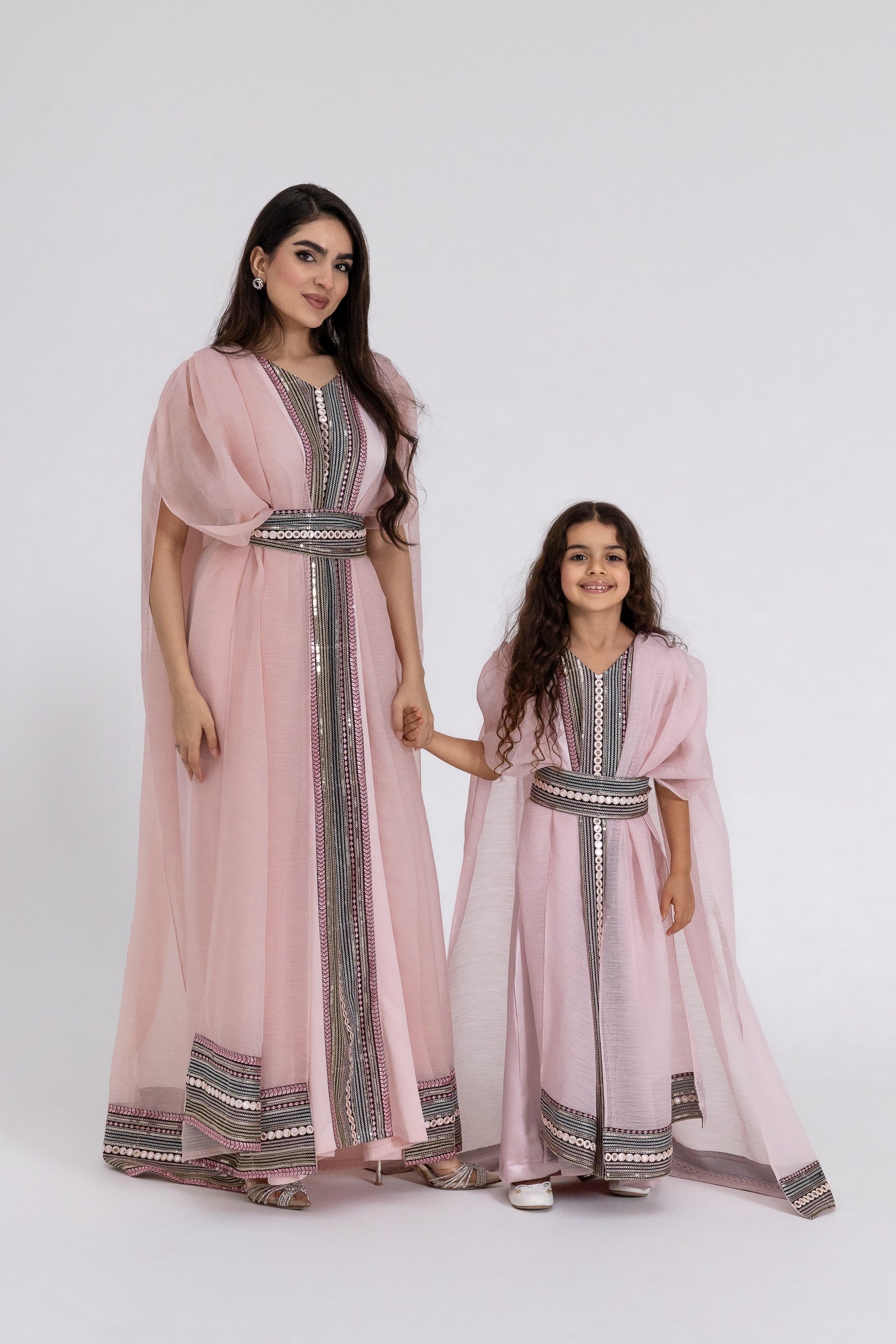 Kids Blush Embroidered Cape Kaftan
