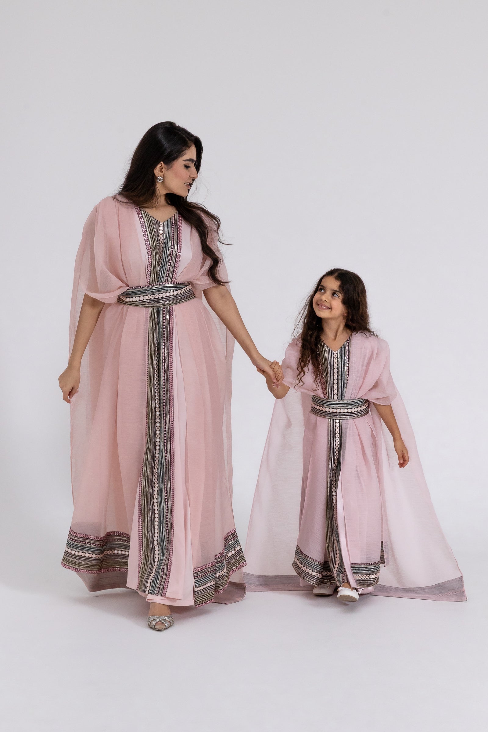 Kids Blush Embroidered Cape Kaftan