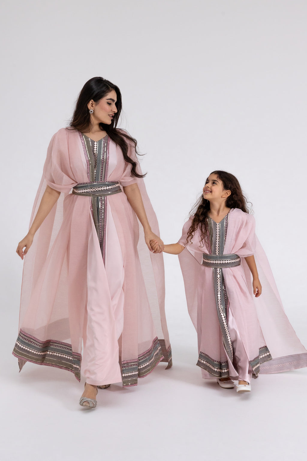 Kids Blush Embroidered Cape Kaftan