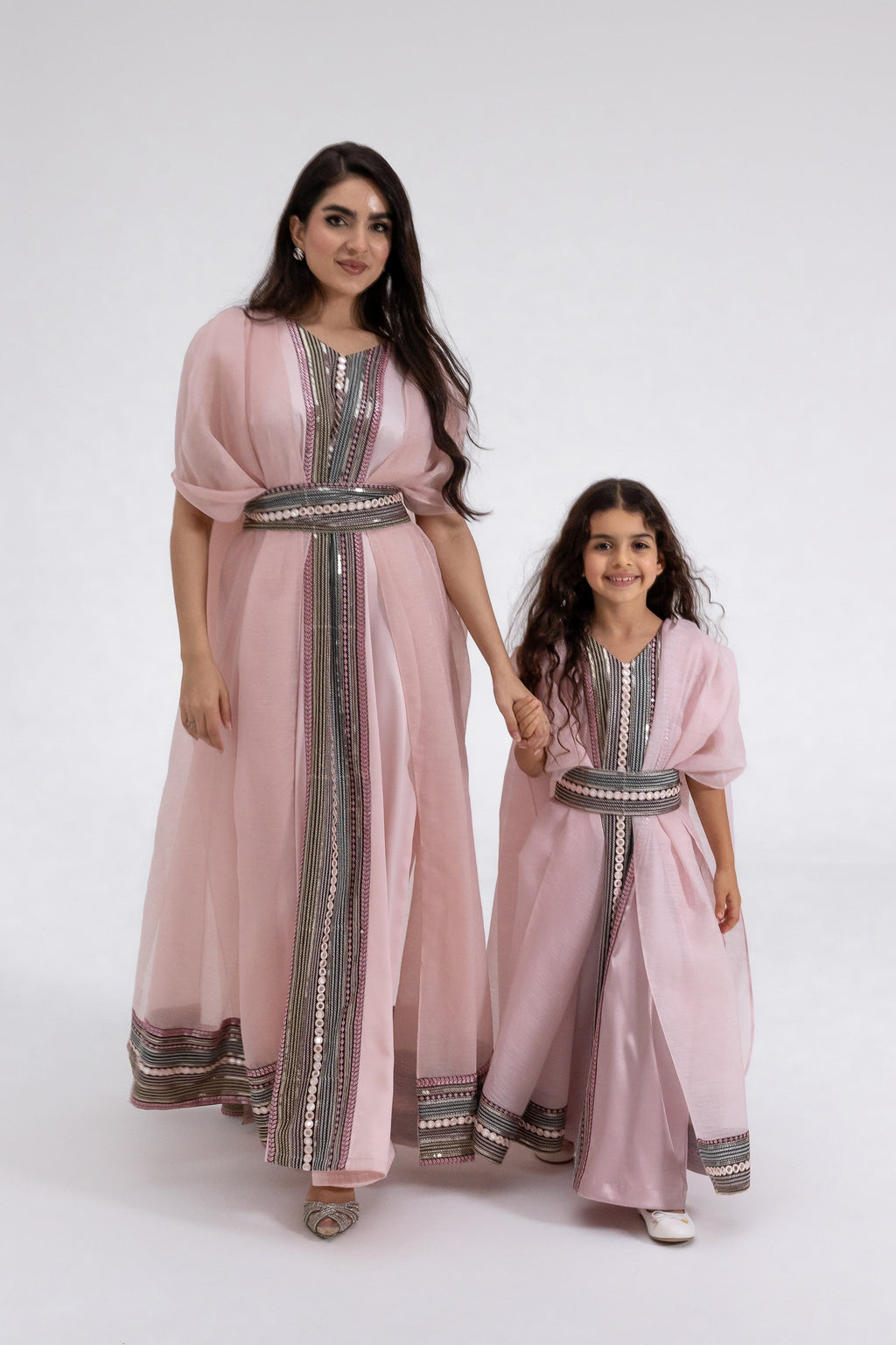 Kids Blush Embroidered Cape Kaftan
