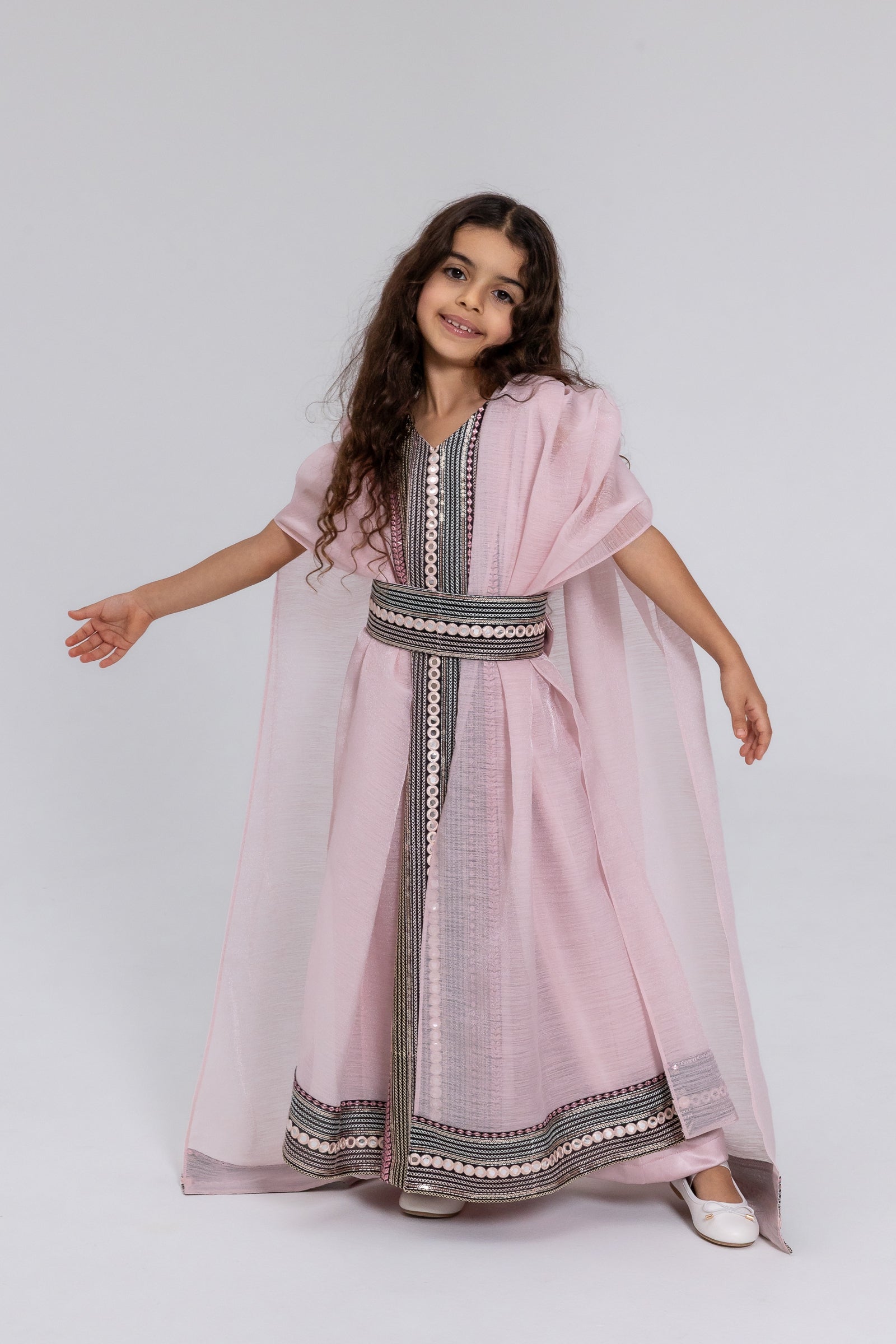 Kids Blush Embroidered Cape Kaftan