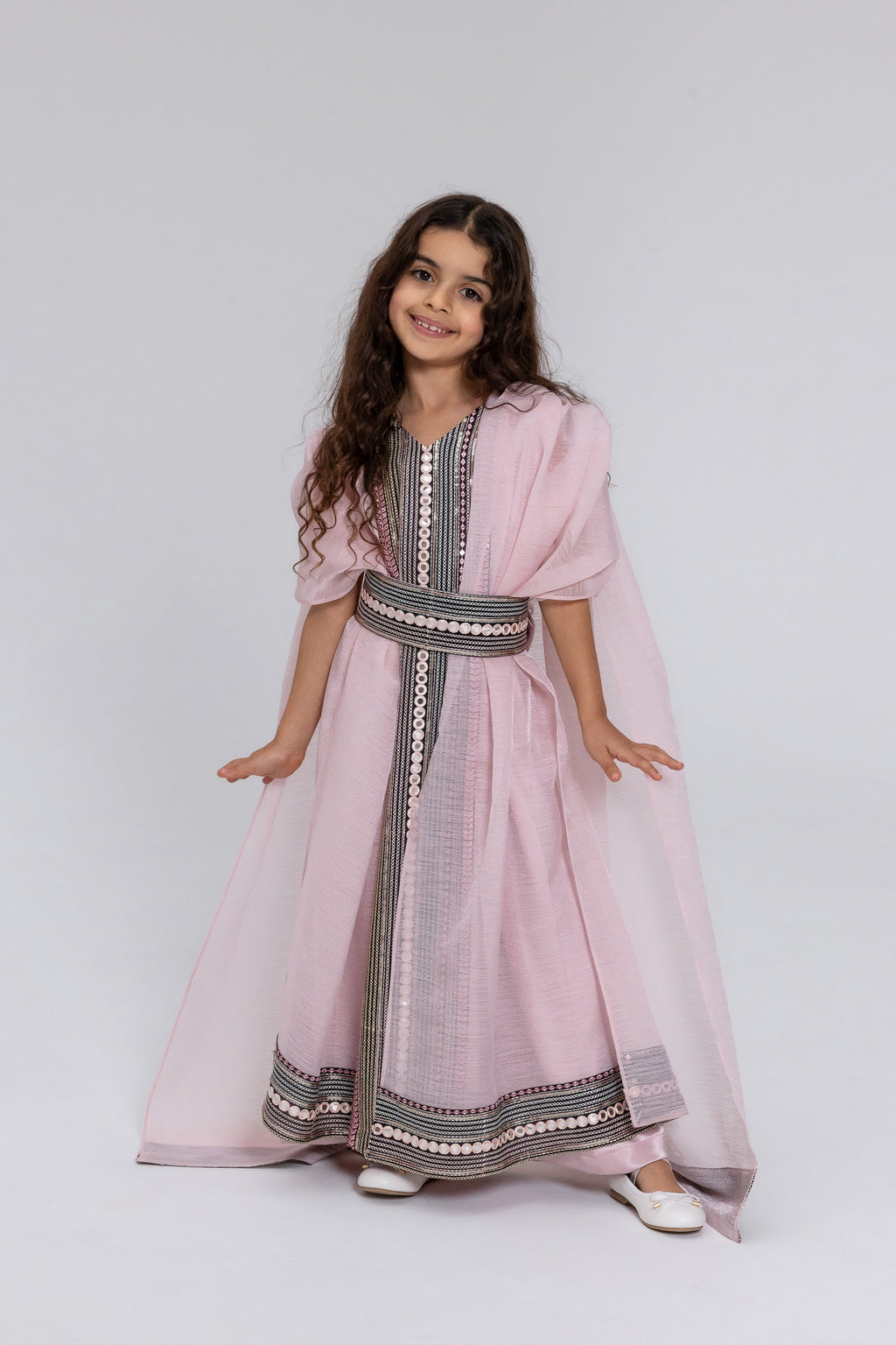 Kids Blush Embroidered Cape Kaftan