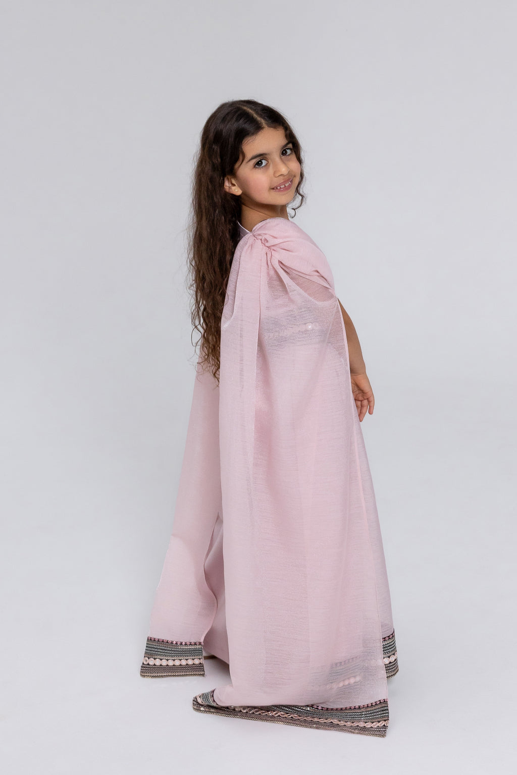 Kids Blush Embroidered Cape Kaftan