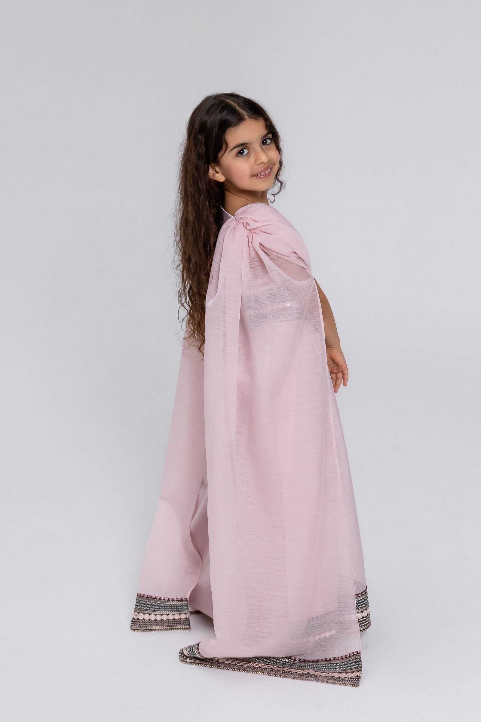 Kids Blush Embroidered Cape Kaftan